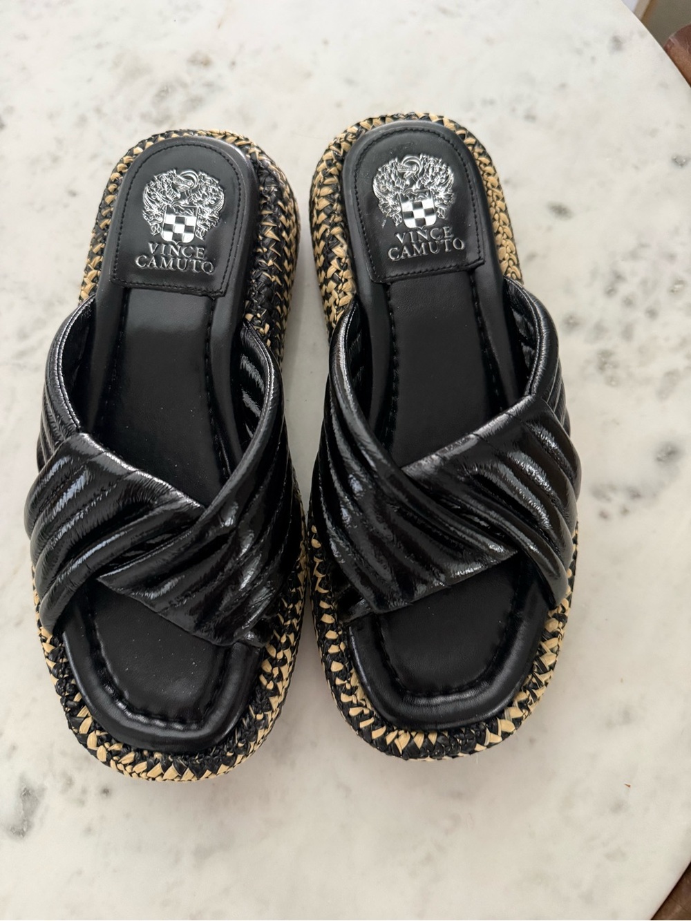 Vince Camuto Black Braided-Trim Slide Sandals
